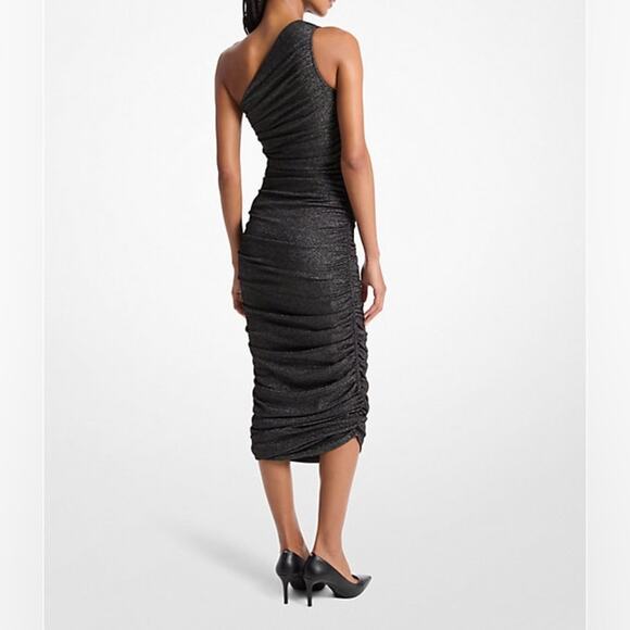 MICHAEL MICHAEL KORS Metallic Nylon Blend One-Shoulder Dress Women’s Sz M - Picture 4 of 9